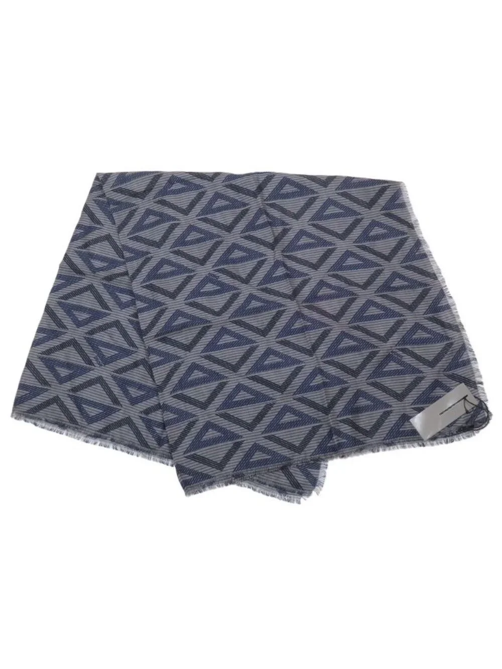 Dior CD Diamond Logo Large Shawl Scarf Fringe Silk Wool Gray